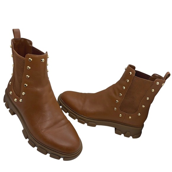 Michael Kors Ridley Gore Bootie Leather Studded Luggage Tan Chelsea Boot size 8 - Picture 4 of 8